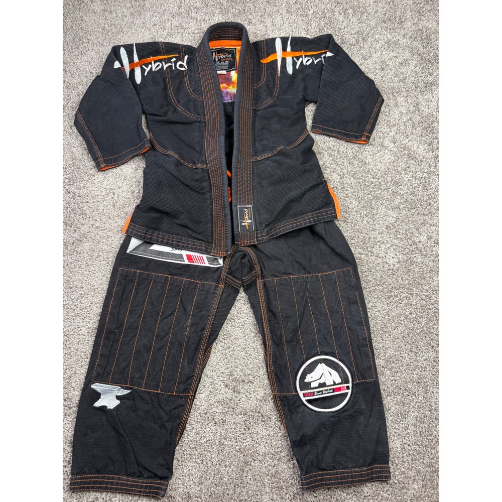Hybrid Kimono BJJ Gi Set Size K2 Black Orange Pearl Weave Jiu Jitsu Uniform